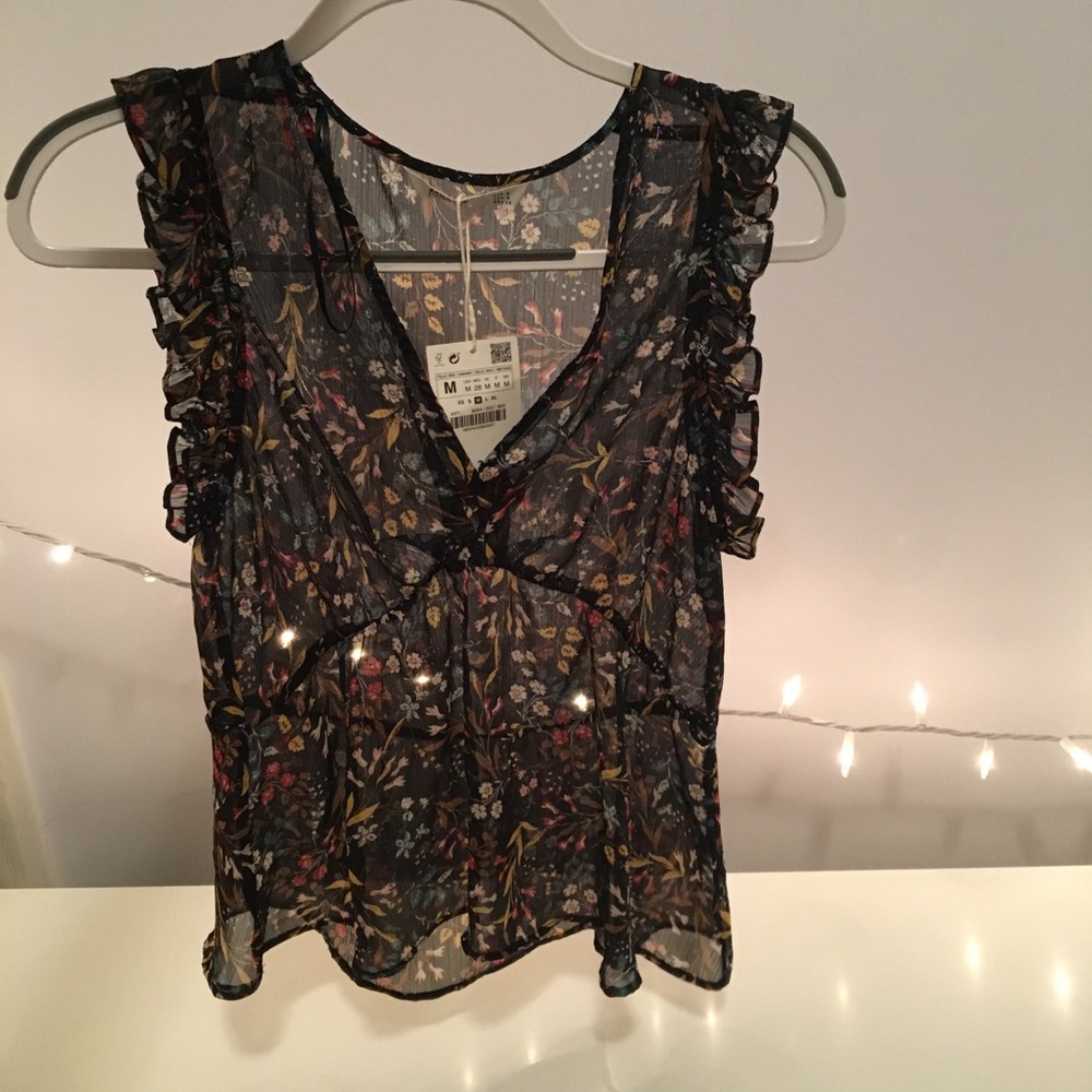 Rare Zara Empire Waist Sheer Floral Top